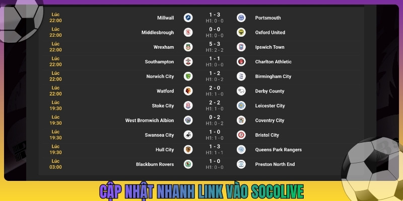 Cập nhật nhanh link vào Socolive